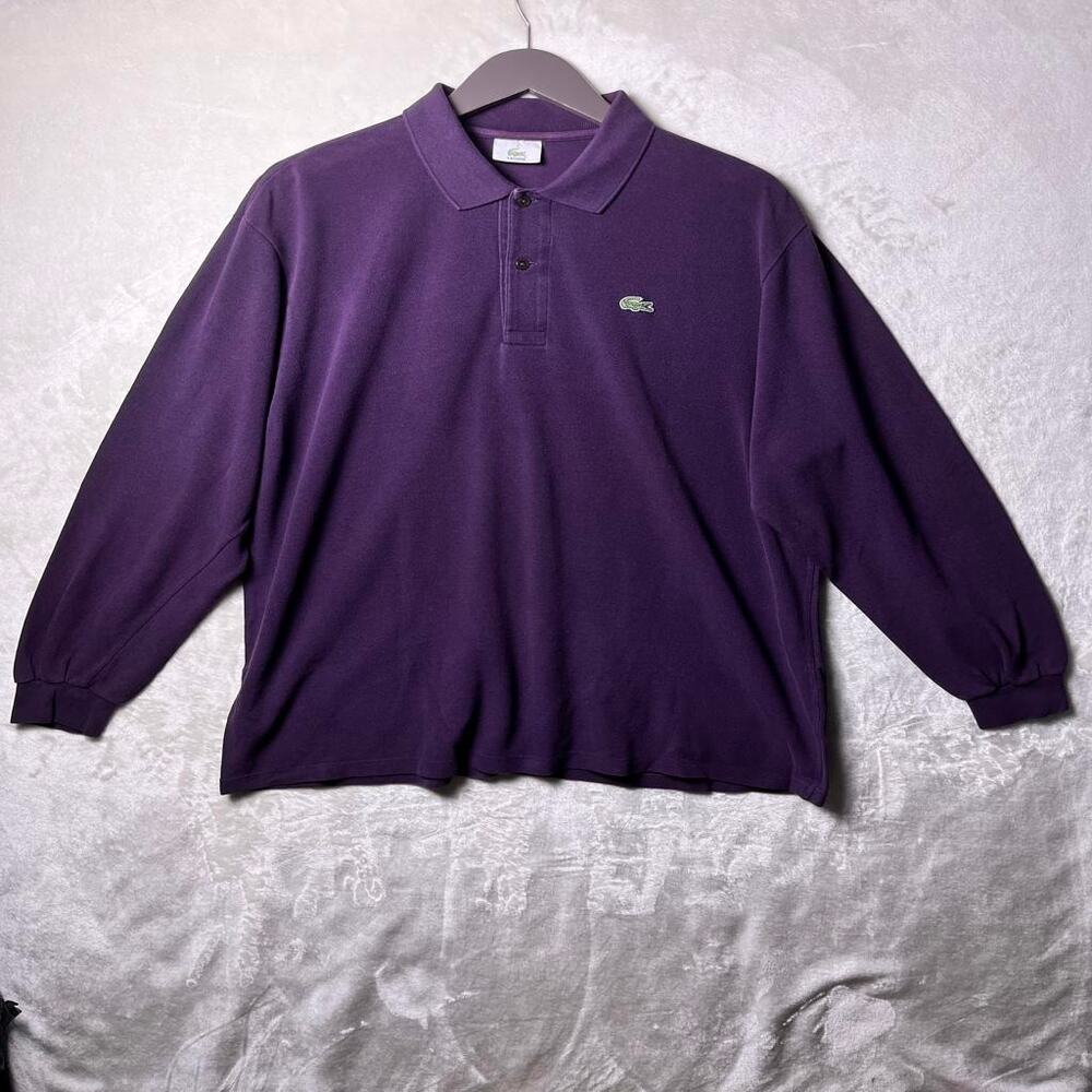 Lacoste Pique Cotton Polo Shirt Men's 7 2XL Purple Long Sleeve Preppy Casual